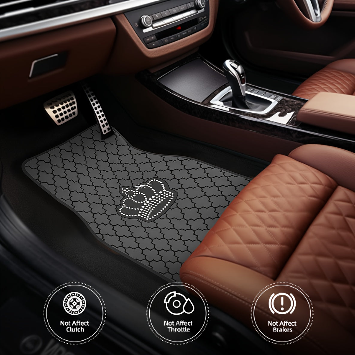 Black Geometric Pattern Car Floor Mats Set Universal Fit for Cars Trucks SUVs