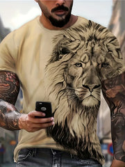 Camiseta de verano para hombre de talla grande con gráfico de león y manga corta casual