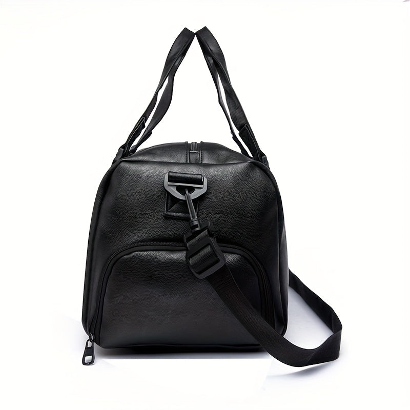 Men's Vintage Black Duffel Bag with Telescopic Handle and Large Capacity