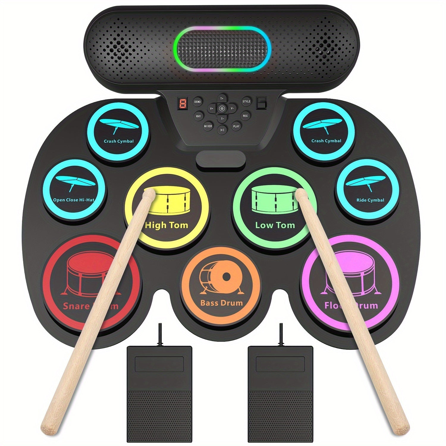 Foldable Silicone Electronic Drum Set with Dual Speakers and USB Charging for Beginners