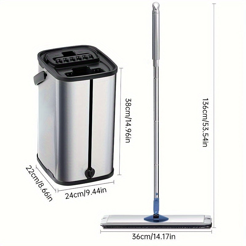 Nayzali po'latdan yasalgan qopqoq va chelak to'plami, 3 ta mop pad bilan, qo'l bilan ishlatilmaydigan plita mop, chelak bilan chang olish mop, ho'l va quruq tozalash, plitka, marmar, yog'och pol tozalash mop, to'liq tozalash materiallari va asboblari