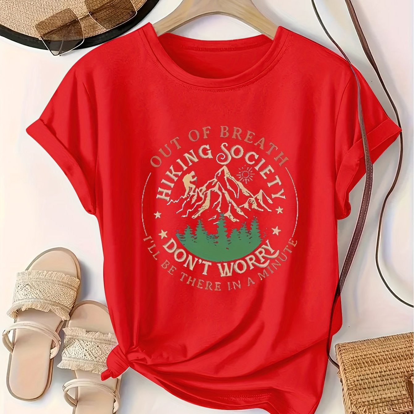 Women's Breathable Hiking T-Shirt Large Sizes Printed Slogans Outdoor Sports