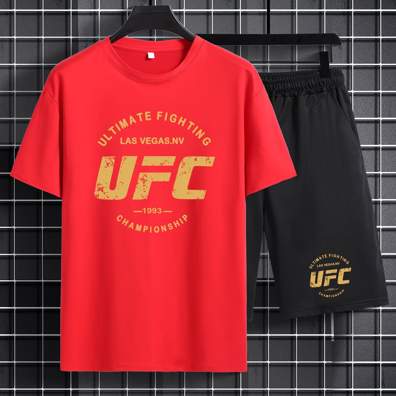 Men's Plus Size Casual Sportswear Set with Printed T‑Shirt and Drawstring Shorts