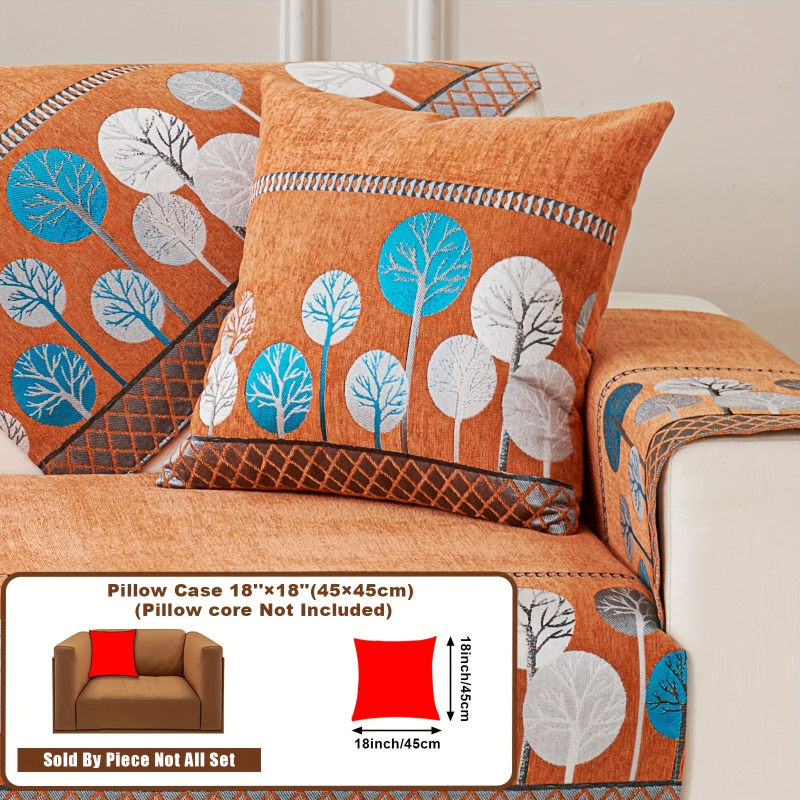 Boho Chic Jacquard Chenille Sofasi Qoplamasi Oygʻon Daraxt Mavzusi Boshqalar uchun Yoqimli Qattiq Yuvilishi Oʻz-oʻzidan yopishmaydigan Bardoshli Qalinlashtirilgan 4 oʻrindiqli kresloni mos keladi