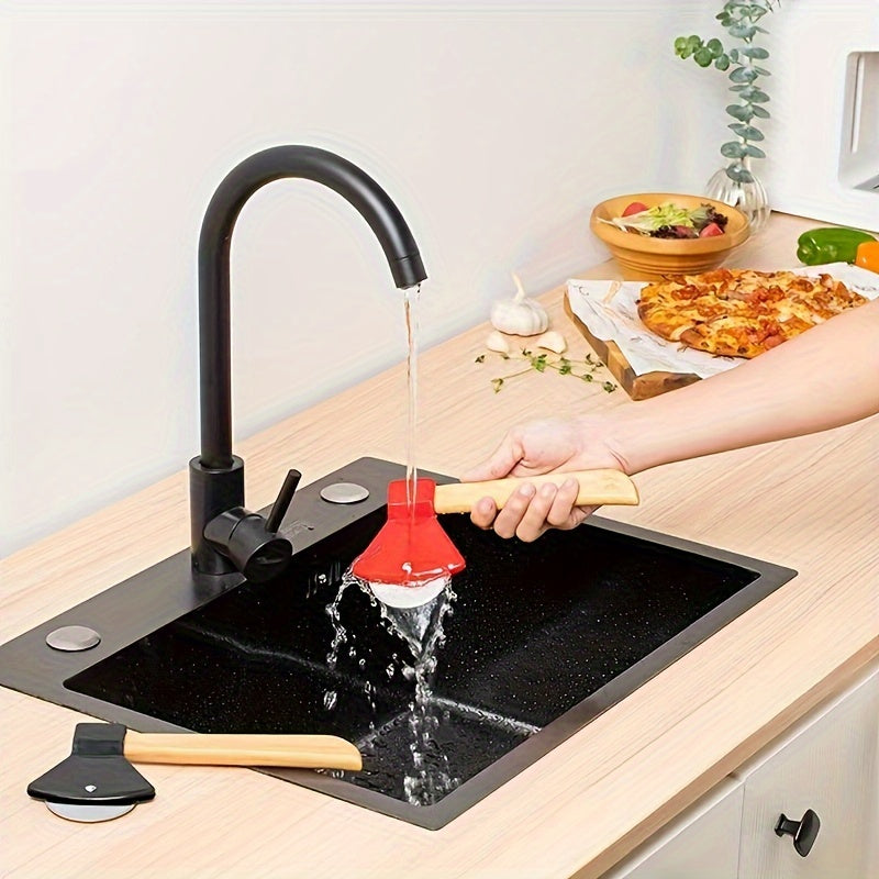 Stainless Steel Axe-Shaped Pizza Cutter 21cm with Bamboo Handle Kitchen Tool