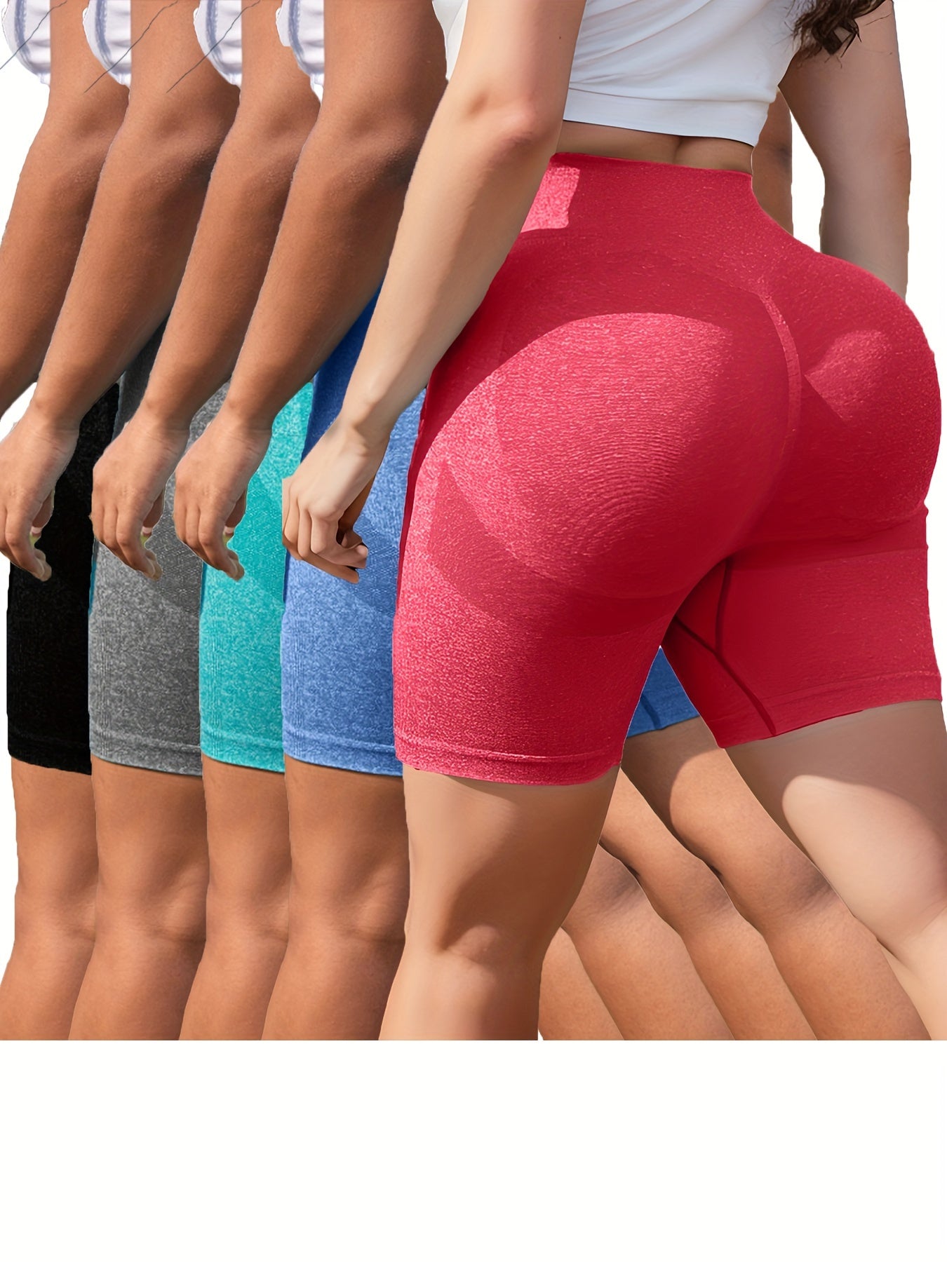 Women Plus Size High-Waist Yoga Shorts Stretchy Quick-Dry Seamless Workout Casual