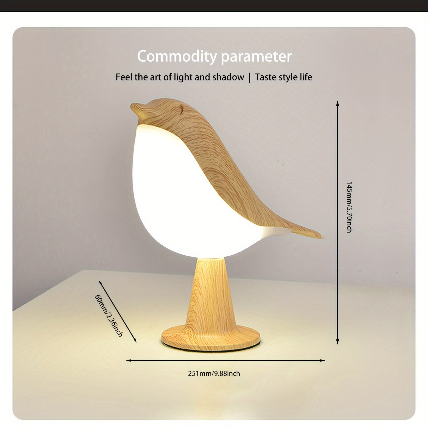 Art Deco Bird LED Table Lamp with Touch Night Light Rechargeable Lithium Battery and USB Cable in Maple Leaf Color