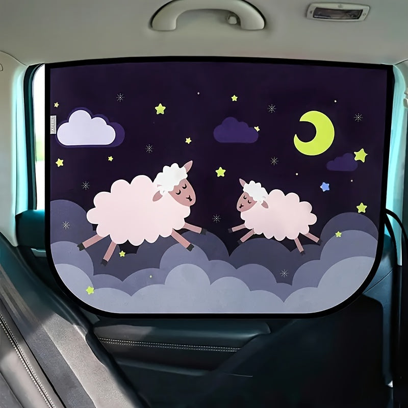 Авто-занавеска для солнца Милая кошка и бегущая овца Двухслойная теплоизоляция Синий Желтый Черный