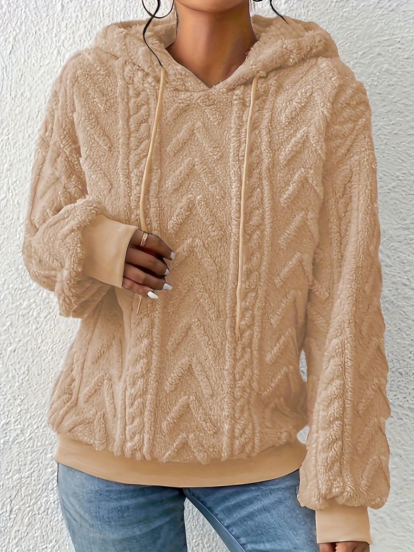 Women's Hooded Pullover Sweater Soft Polyester Spandex Solid Color Machine Washable
