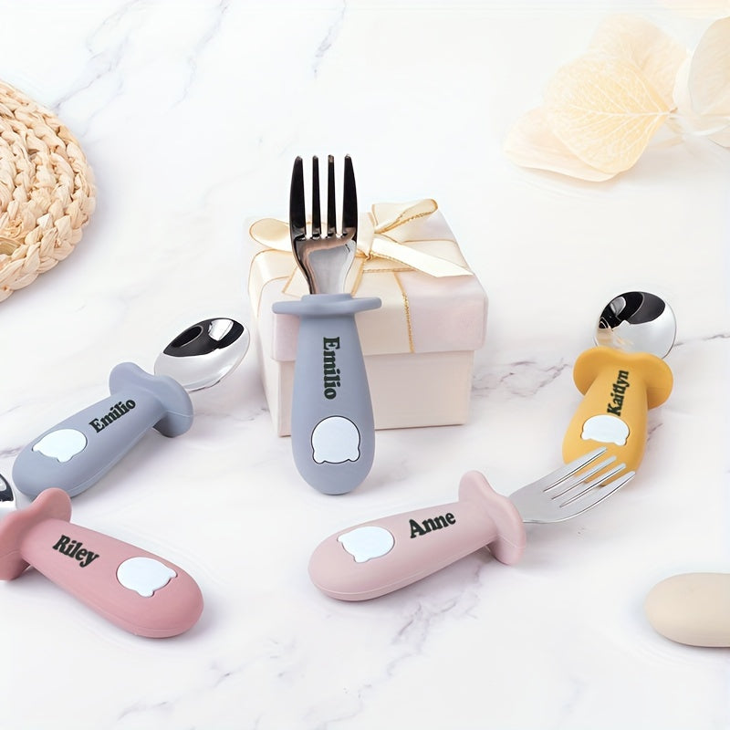 Children's Feeding Set with Silicone and Stainless Steel Spoons and Forks, Non-Toxic, Kid-Friendly