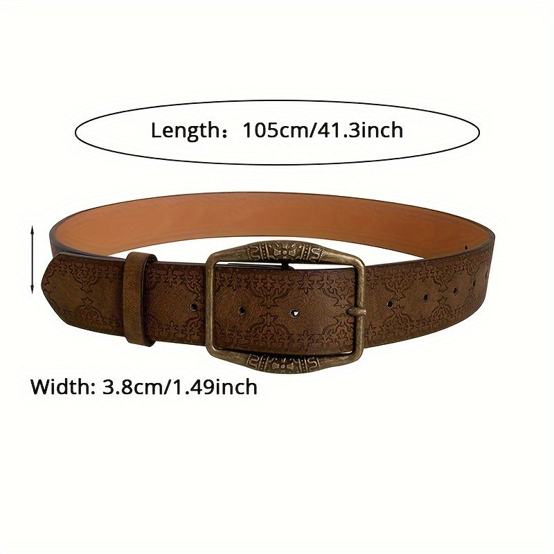 Women's Brown PU Leather Belt with Western Embossed Design for Casual and Festival Wear