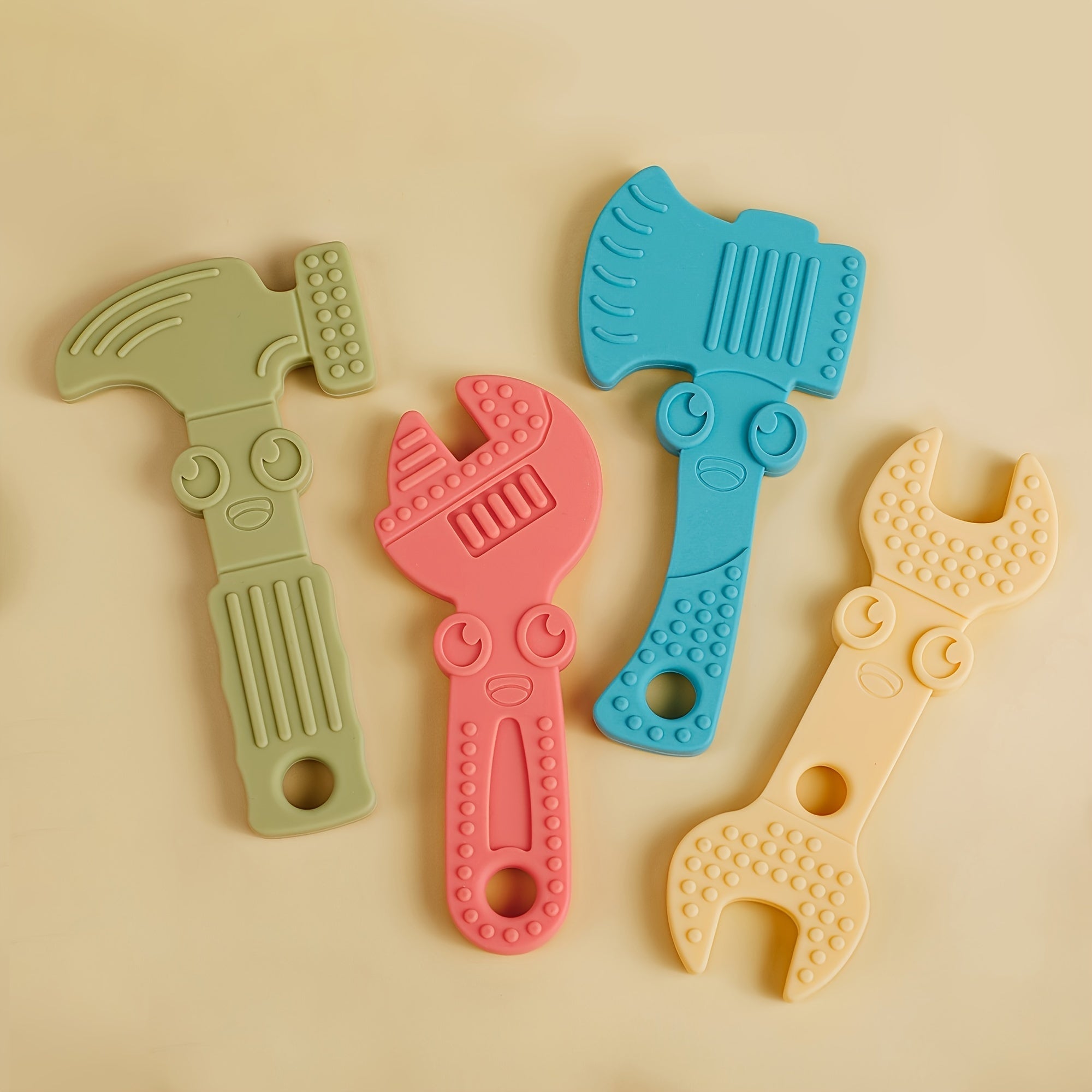 Baby Toy Set 4-Pack Silicone Tools for Toddlers Soft-Textured Hammer Wrench Spanner Pliers Gift