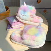 Women's Fluffy Plush Slip-On Slippers Winter Warm Non-Slip Shoes