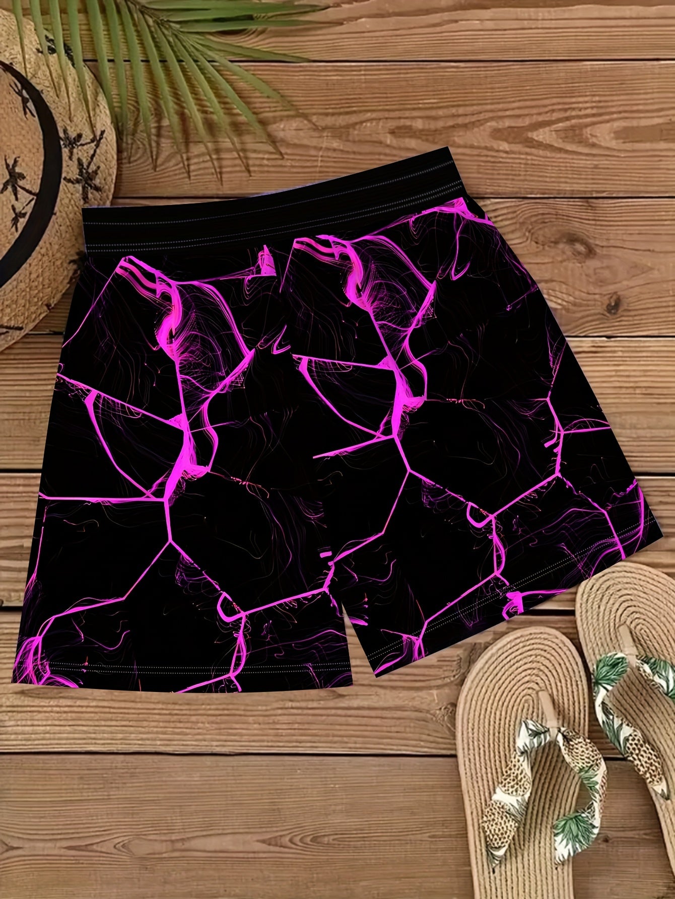 Plus Size Women's Athletic Shorts with Pockets and Drawstring Purple Floral