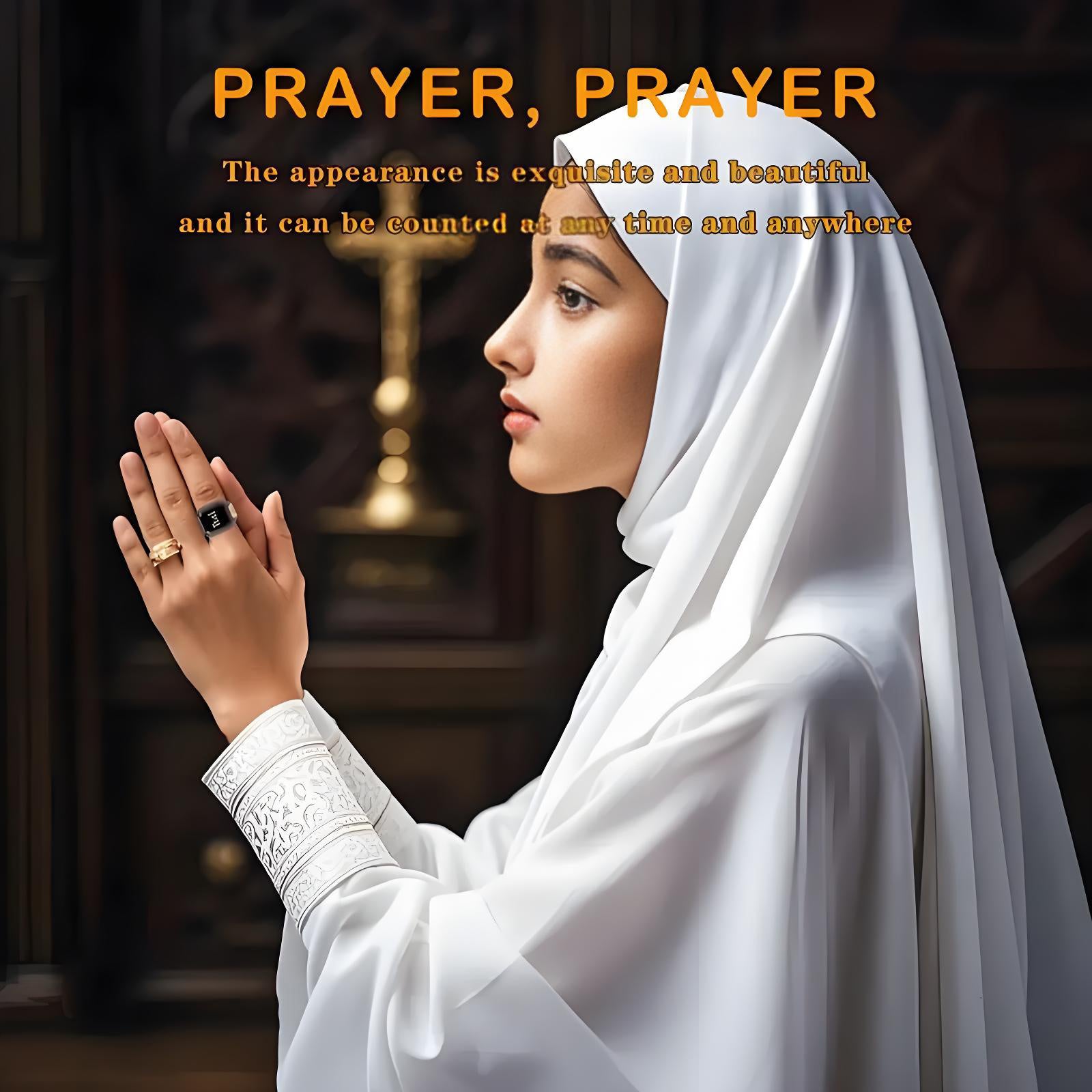 Black Smart Zikr Ring with 0.49 Inch Display Wireless Prayer Counter Compass and App Control