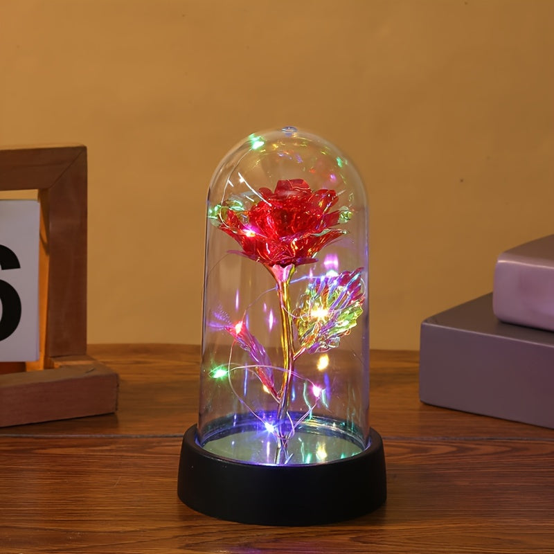 Золотая стеклянная лампа с вечной розой, работающая на батарейках, домашний декор, романтический подарок