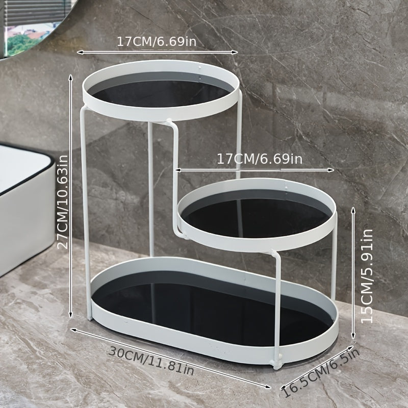 Golden Metal Cosmetic Organizer with 3 Tiers Marble Pattern Vanity Bathroom Storage