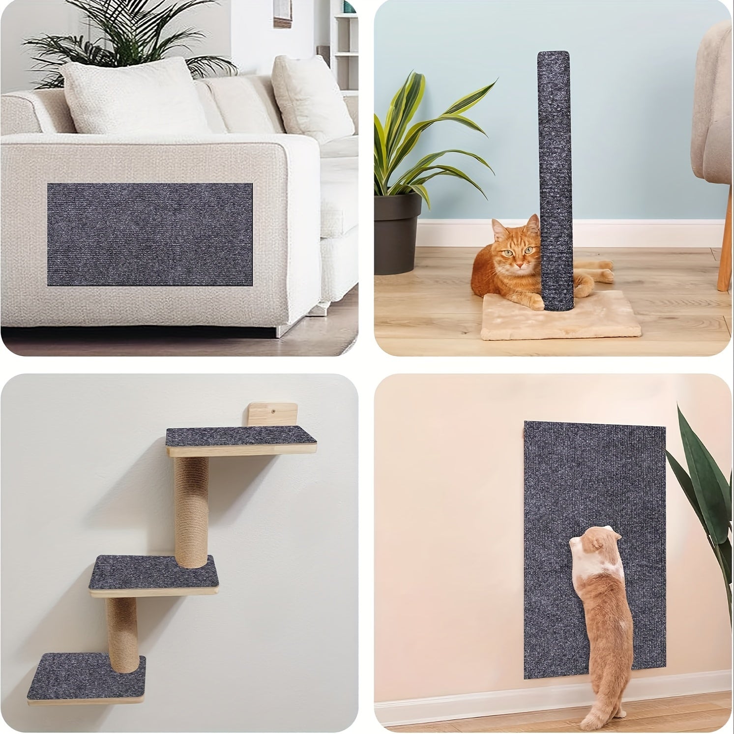 Protector de muebles para gatos gris, alfombra autoadhesiva para rascar, para sofás y árboles para gatos, 78.7 x 15.8 pulgadas