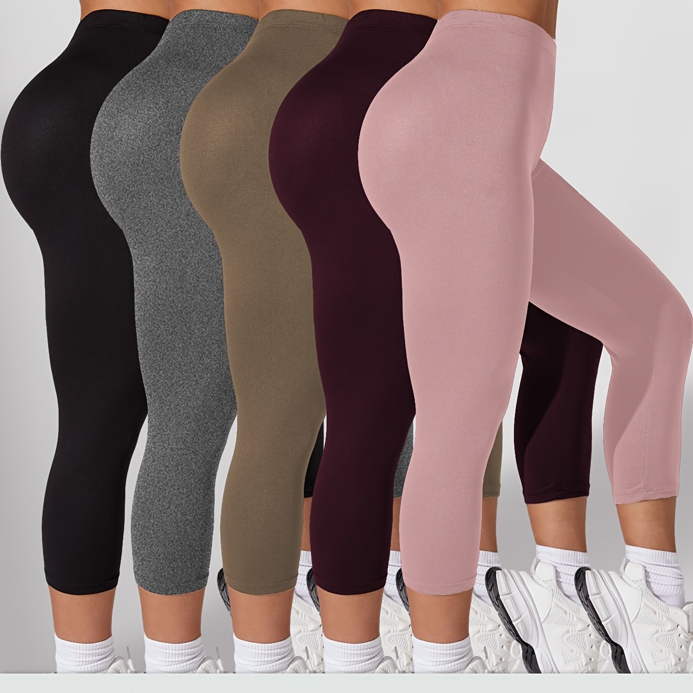 Plus Size Women's Soft High-Waisted Capri Leggings Yoga Running Black Blue Pink