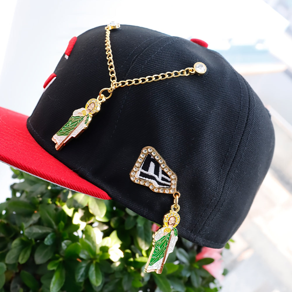 Men's Religious Baseball Cap with Decorative Pendant Pin Badge
