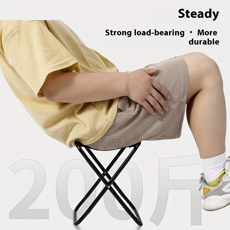 Durable Metal Portable Folding Stool for Camping, Fishing, Travel, Black