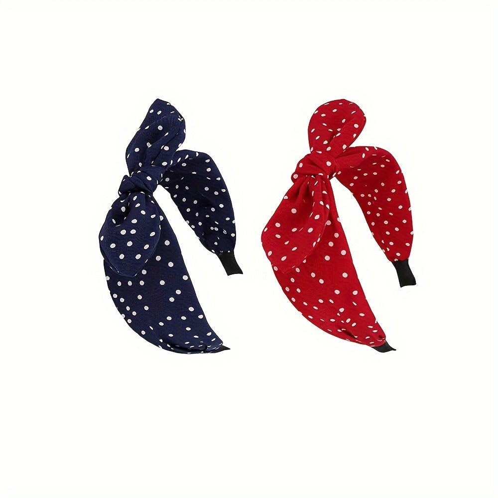 2 ta ayollar yozgi sochbog'lari to'plami, Polka Dot bilan bog'langan bowlar va quyon quloqlari bilan keng boshbog'lar, kundalik kiyim uchun