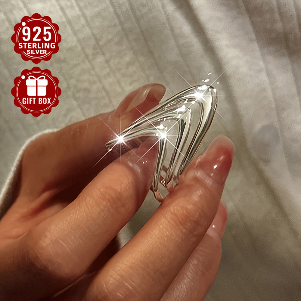 Women's Sterling Silver Wide Face Ring Adjustable Multi-Layer Open Jewelry for Party Wear