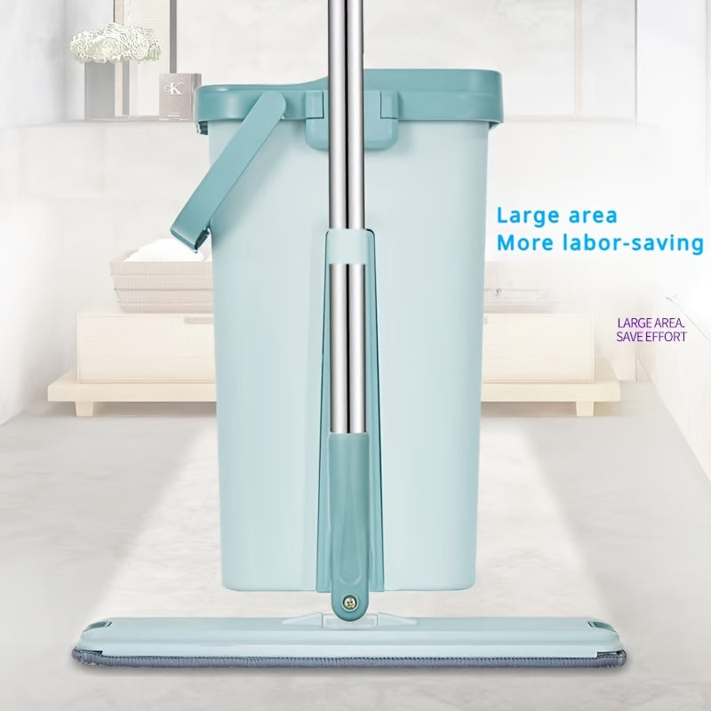 Conjunto de fregona de suelo plano con almohadillas reutilizables, doble función húmeda y seca, cubo con escurrido automático