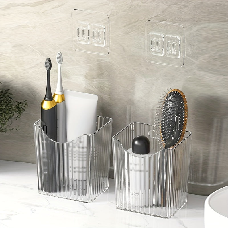 Wall-Mounted Bathroom Storage Organizer with Toothbrush and Razor Holders