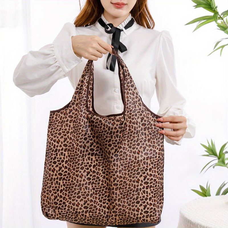 Leopard Print Foldable Shopping Bag Polyester Travel Storage