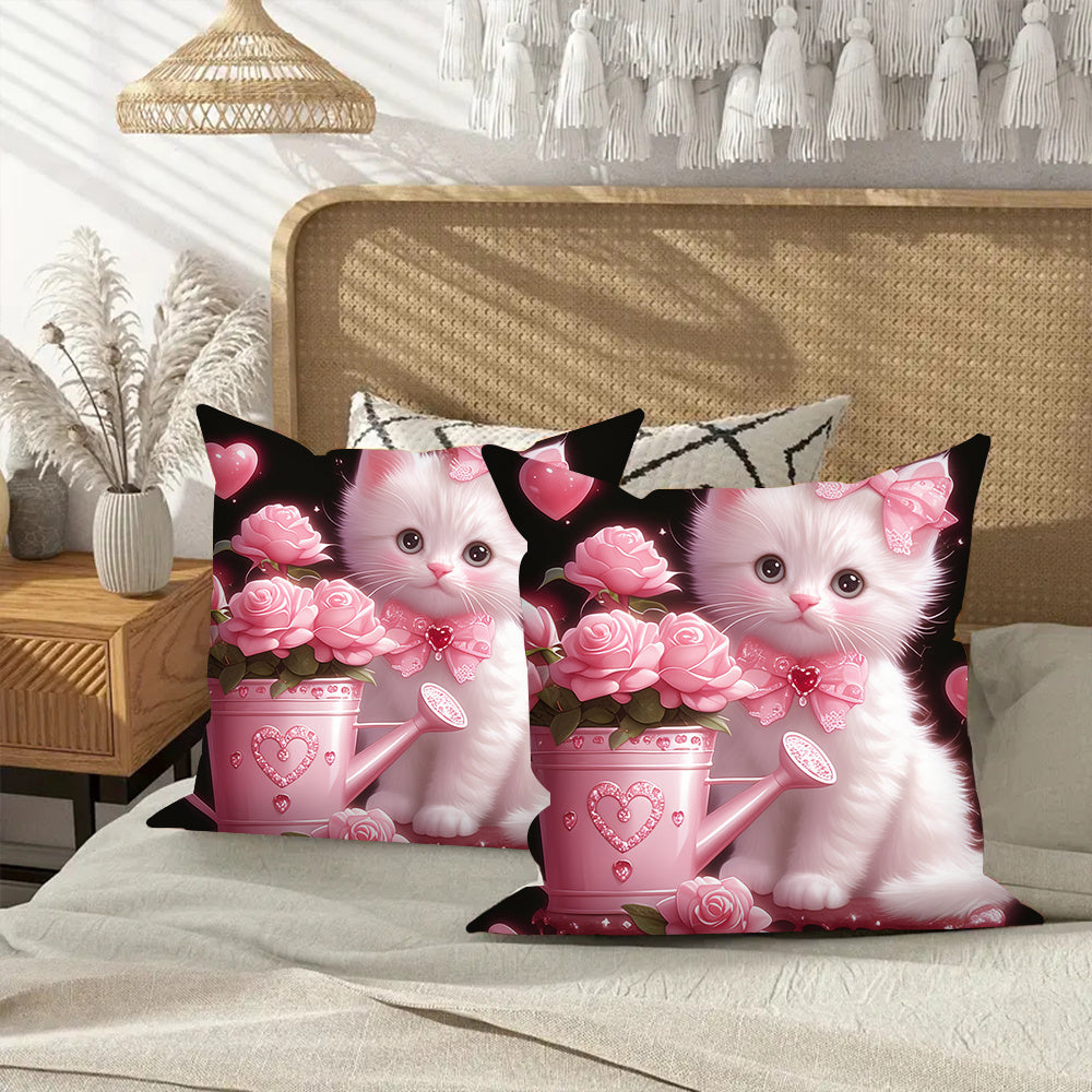 2 ta jozibali mushuk va gullar bilan bezatilgan yostiq qoplari to'plami - Yumshoq polyesterdan tayyorlangan, mashinada yuvish mumkin - Mehmonxona, yotoqxona yoki ofisni bezatish uchun ideal - O'lchami: 45.72x45.72 sm