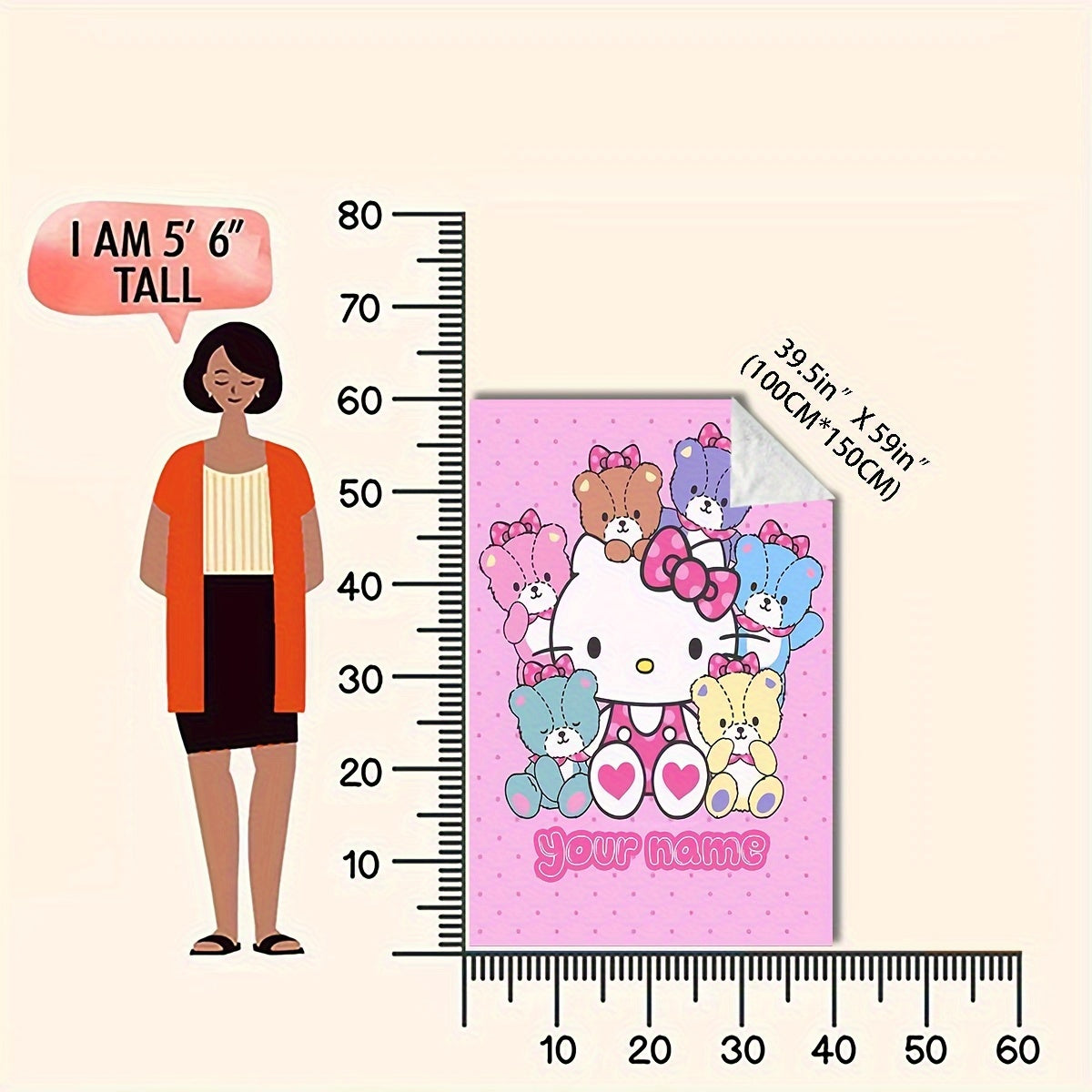 Personalized Hello Kitty Cartoon Flannel Blanket Soft Cozy Throw for Kids and Adults