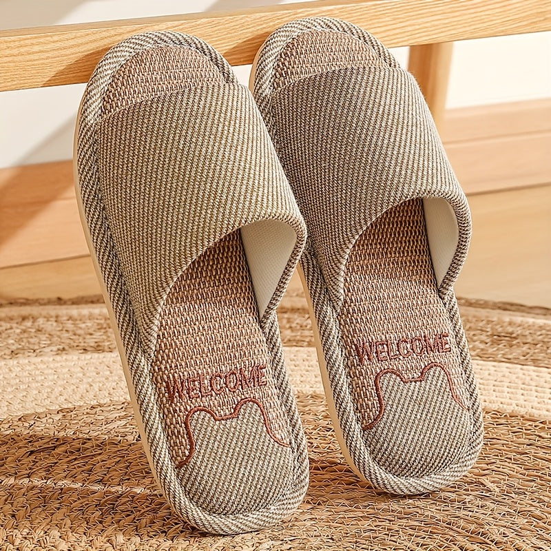 Женские льняные тапочки с мультяшным дизайном, дышащие, нескользящие, домашняя обувь