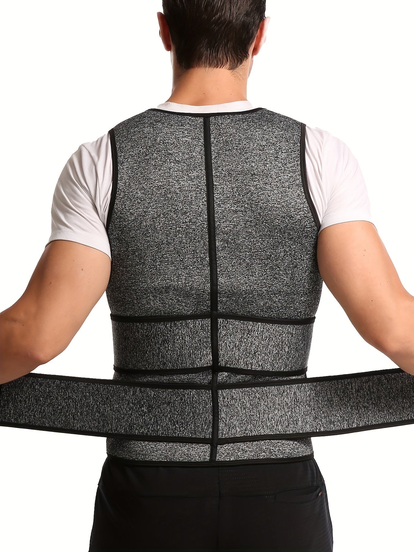 Men's Gray Neoprene Double Belt Shapewear Vest for Sweat and Body Shaping
