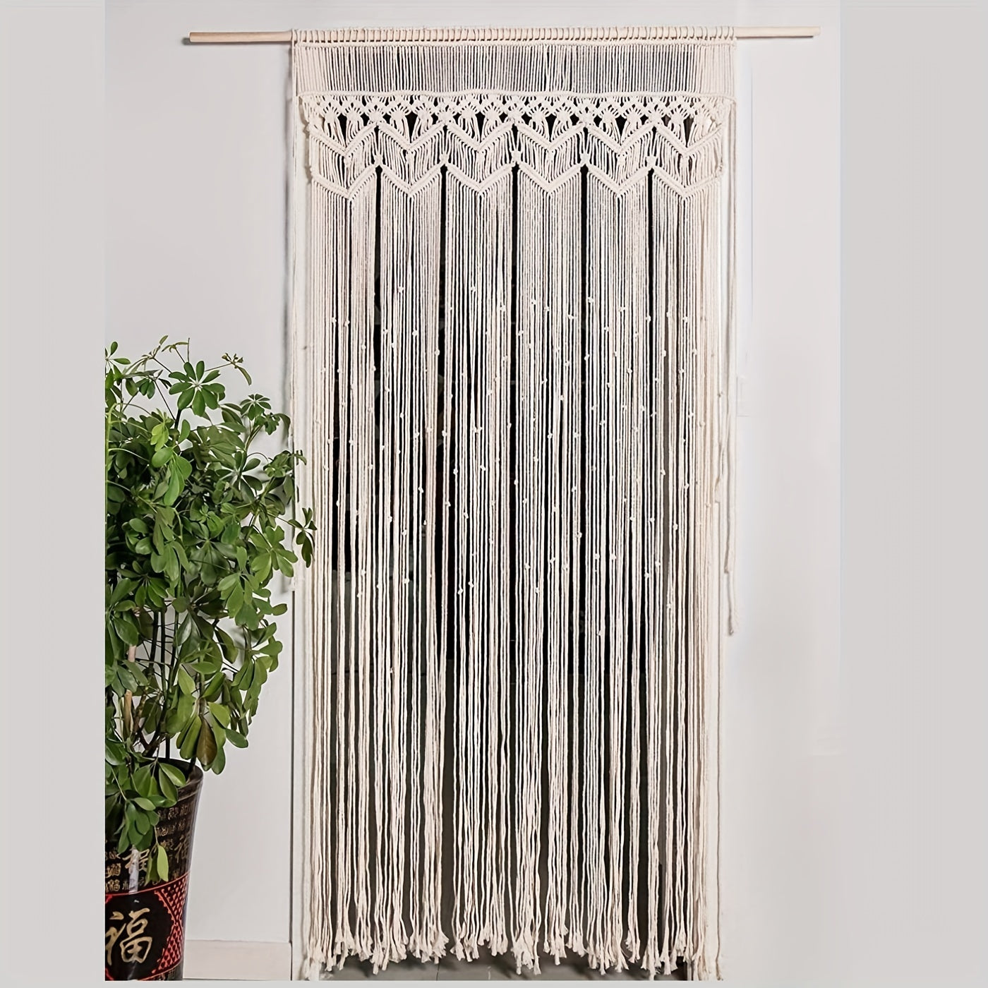 Bohemian Macrame Curtain for Bedroom Living Room Wall Hanging Beaded Doorway Decor