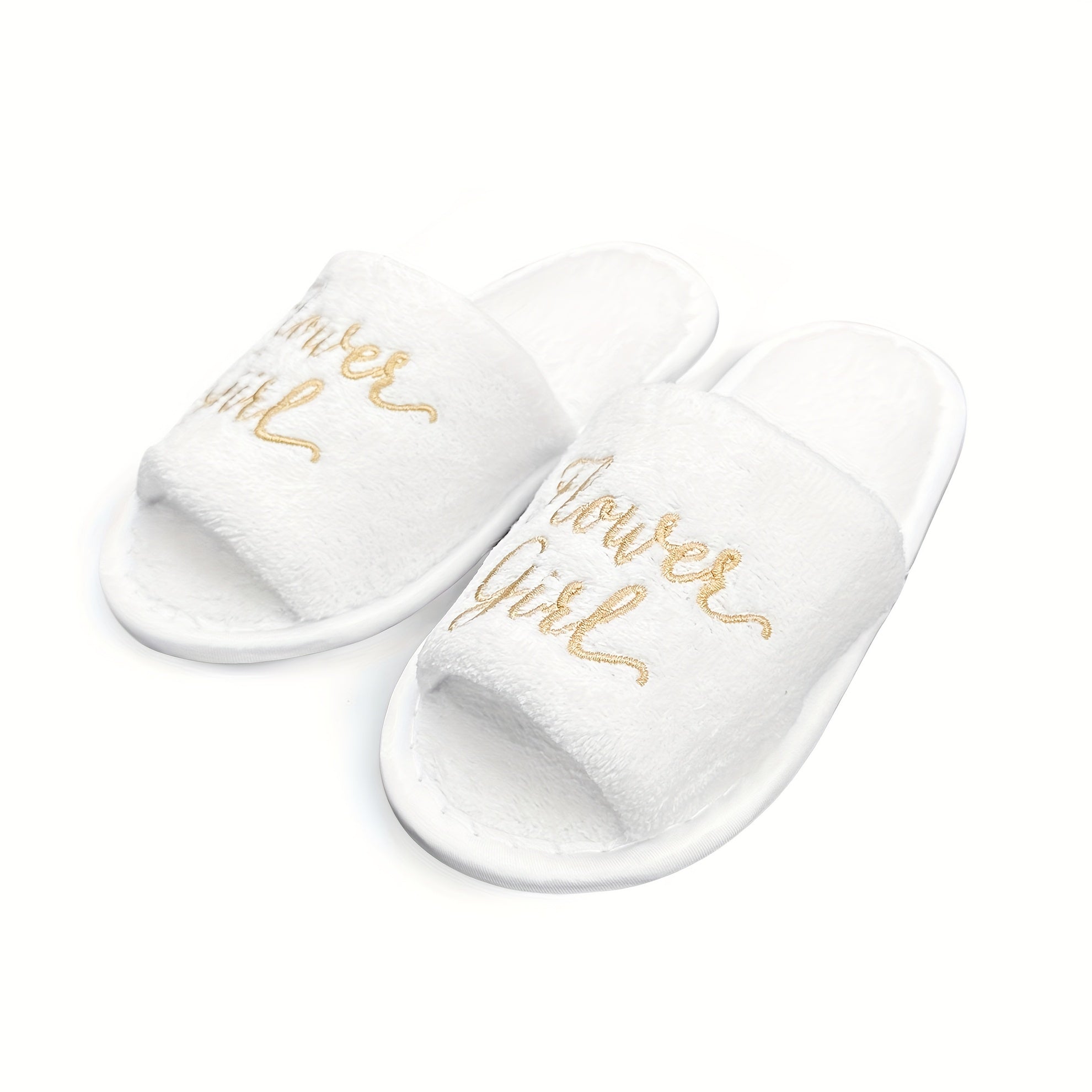 Women's Gold Embroidered Wedding Slippers Open-Toe Soft Sole Slides