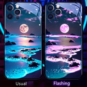 Luminous Smart Voice Control Phone Case for Samsung iPhone with Landscape Design and Tempered Glass
