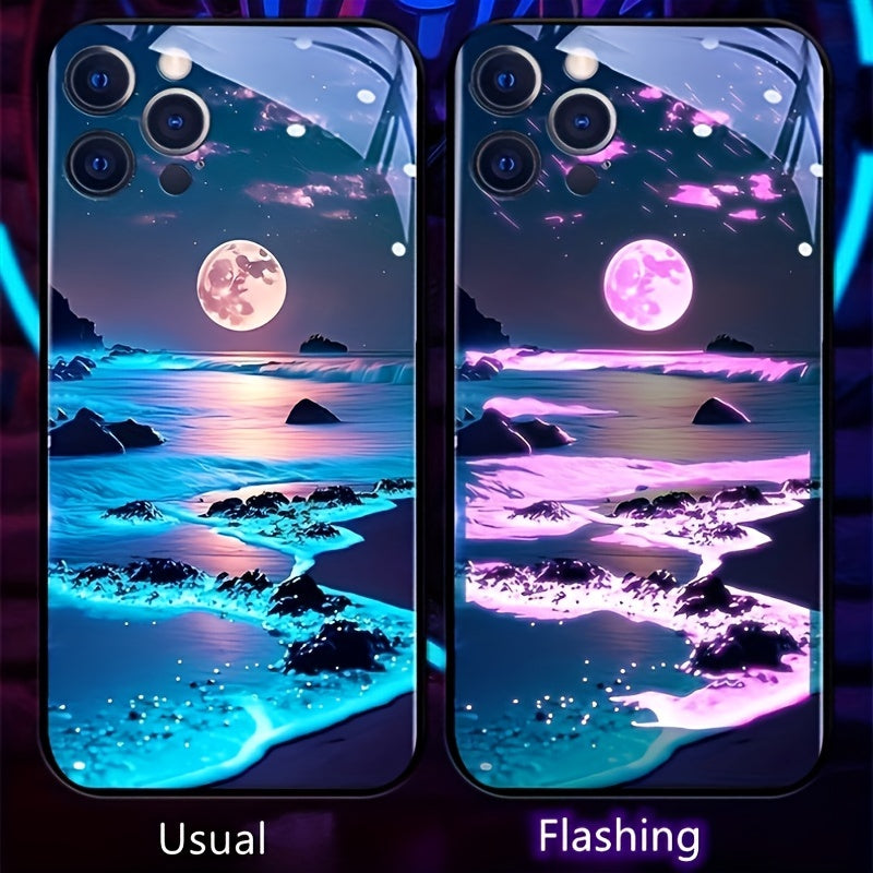 Luminous Smart Voice Control Phone Case for Samsung iPhone with Landscape Design and Tempered Glass