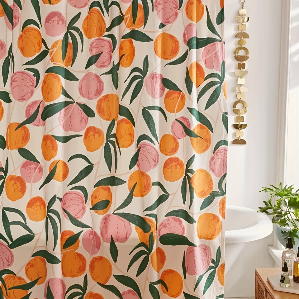 Peach Cartoon Shower Curtain Waterproof with 12 Hooks Bathroom Decor