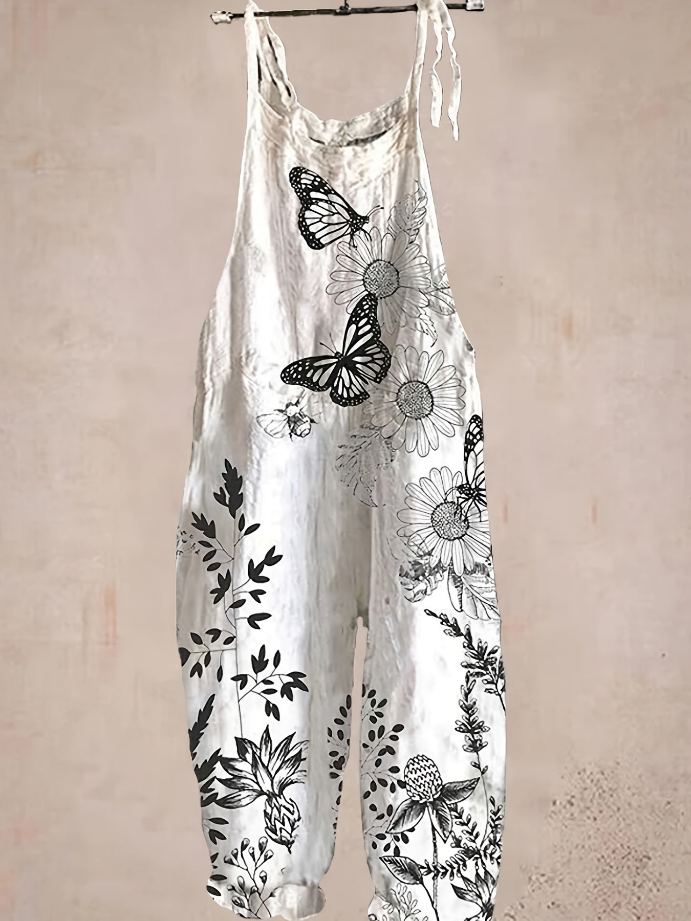 Plus Size Women's Floral Print Sleeveless Jumpsuit Midi Pants Beach Casual