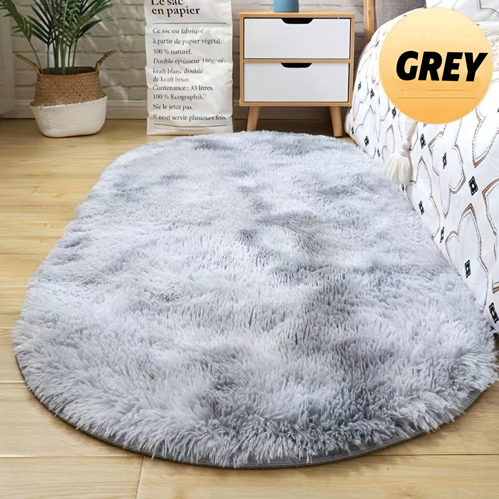 Oval Plush Area Rug for Bedroom and Living Room, Machine Washable