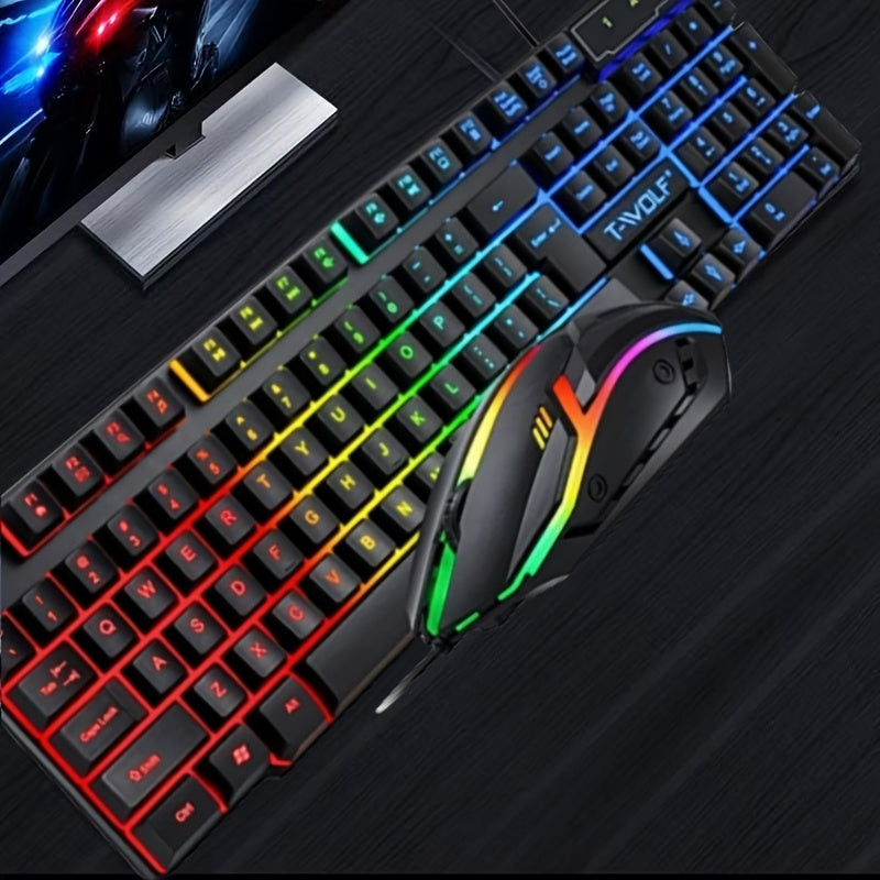 Gaming Keyboard and Mouse Set with Ergonomic Design Optical Movement Detection Wired Mechanical Touch Suspended Keys