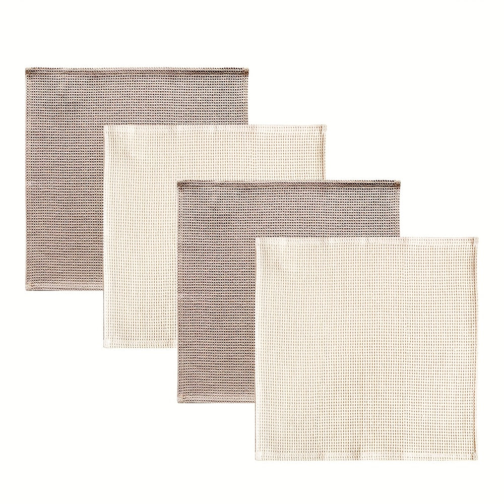 Set of 4 Waffle Textured Cotton Dish Towels with Hanging Loop 13.78x13.78 Inches
