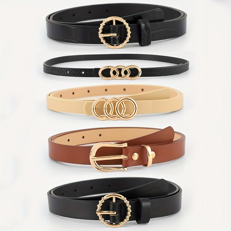 Набор из 5 женских ремней из искусственной кожи однотонных цветов для повседневных джинсов и платьев-пальто