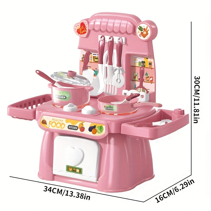 Pink Kids Play Kitchen Set for Ages 3 Plus with Realistic Food and Sink Educational Toy