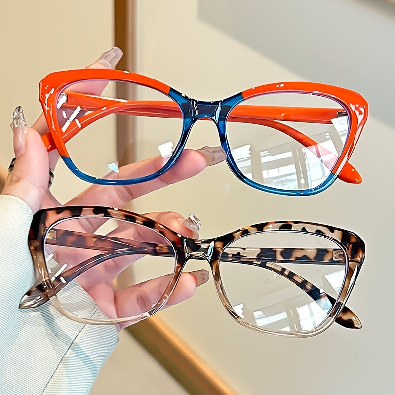 Women's Cat Eye Reading Glasses with Color Block Frame Lightweight PC Material for Reading and Computer Use