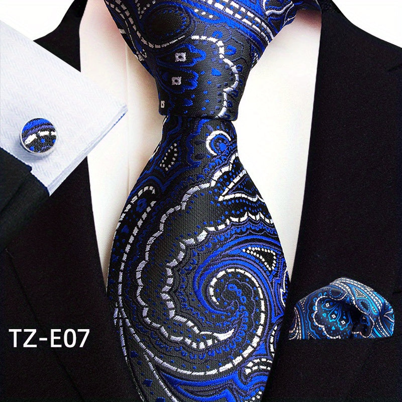 Set of 3 Paisley Jacquard Woven Neckties with Cufflinks and Pocket Squares for Men