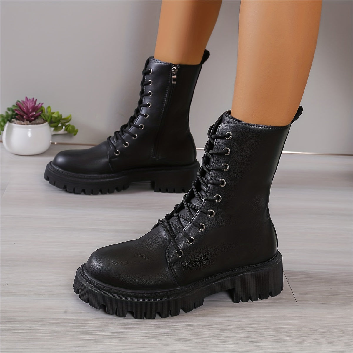 Women's Autumn Slim Knee-High Riding Boots Mid-Calf Long Black