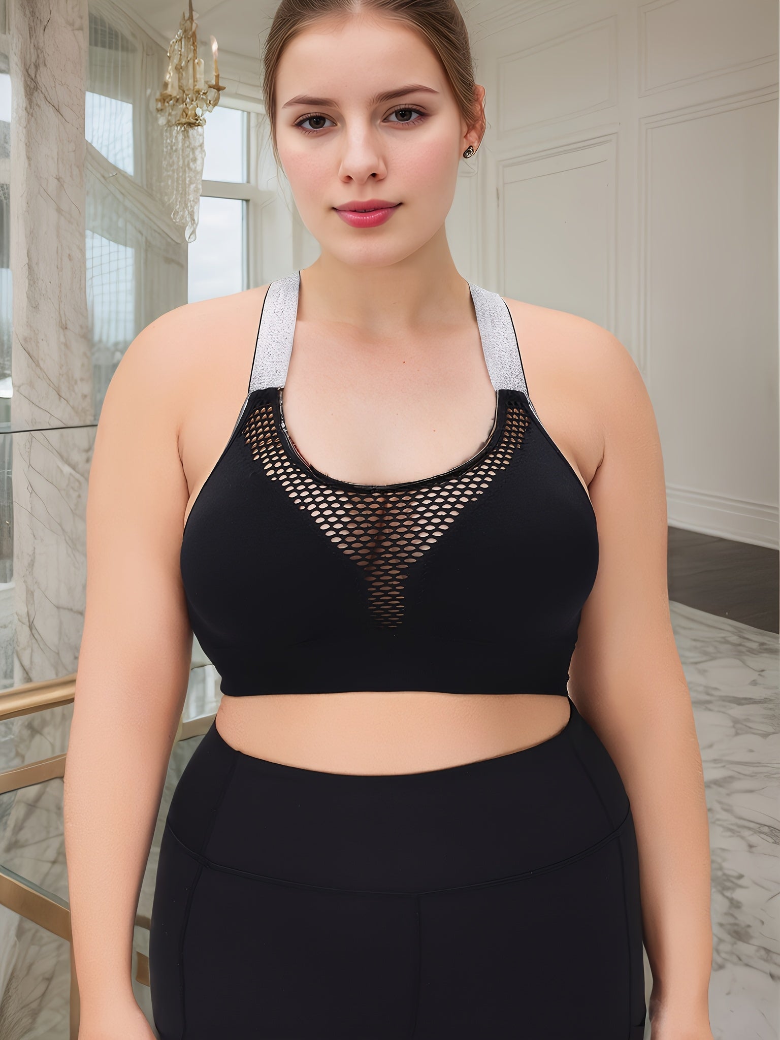 Plus Size Wire-Free Sports Bra Seamless Breathable Mesh Medium Support