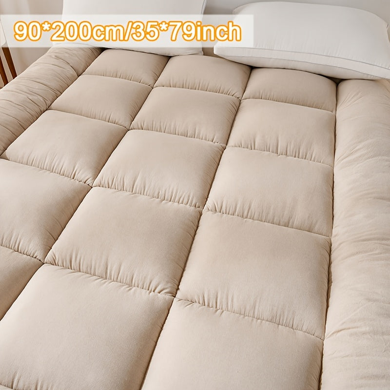 Full Size Japanese Floor Mattress with Thick Fluffy Padding Blue Foldable Tatami Cushion for Camping Dormitory Guest